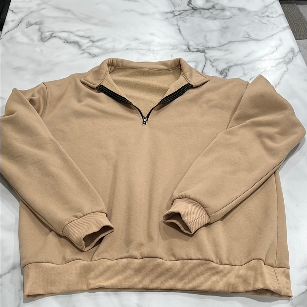 Women’s Baggy Tan Half-Zip Sweater